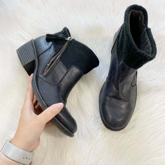 BOC‎ Bendell Black Leather Sweater Ankle Boot 8.5  BROKEN ZIPPER RIGHT - Picture 2 of 8